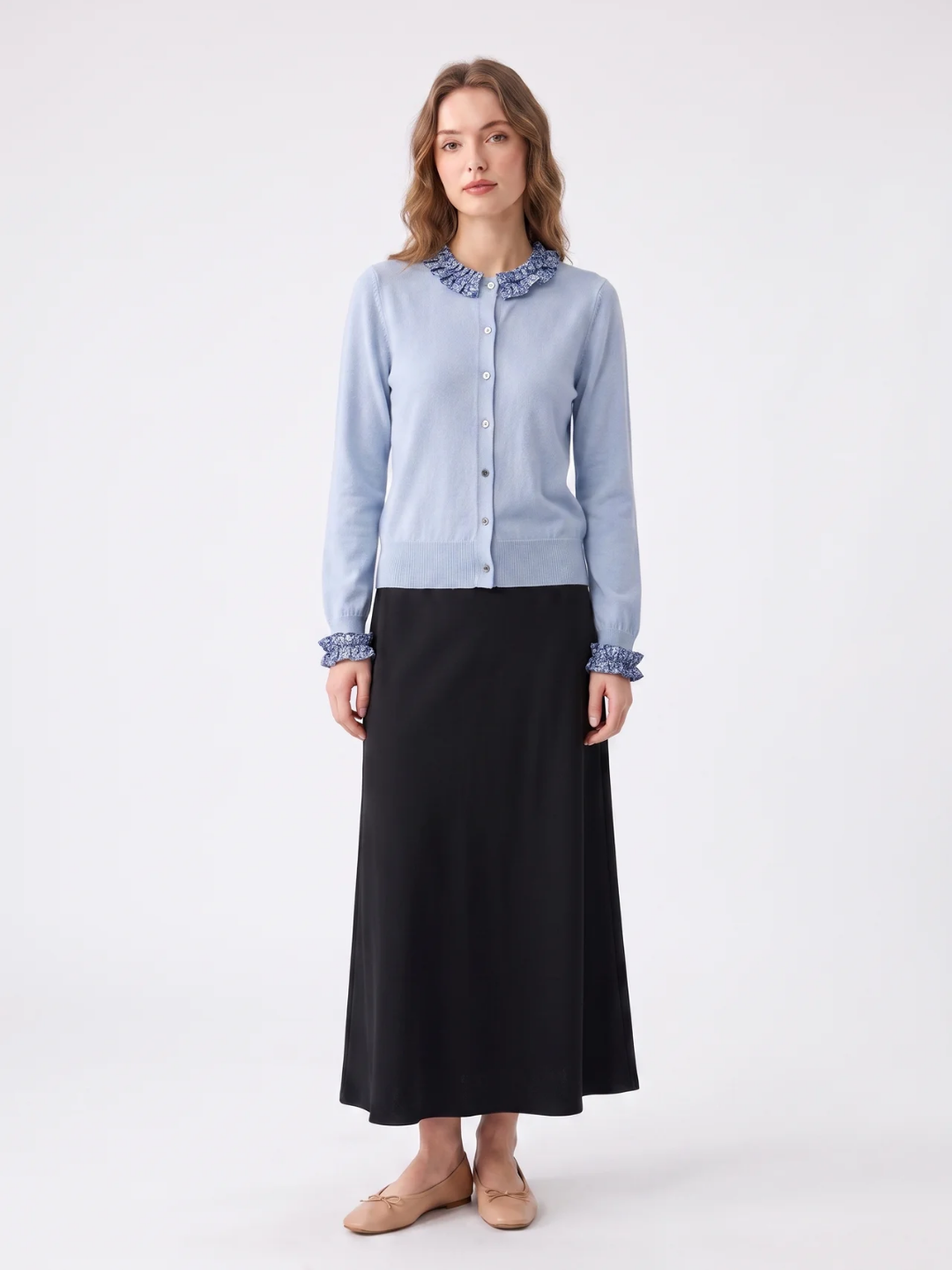 Josephine | Ruffle Collar Knit Cardigan, Button Front Spring Autumn Knitwear