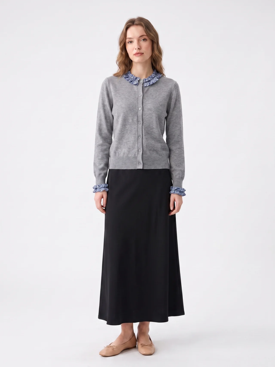 Josephine | Ruffle Collar Knit Cardigan, Button Front Spring Autumn Knitwear