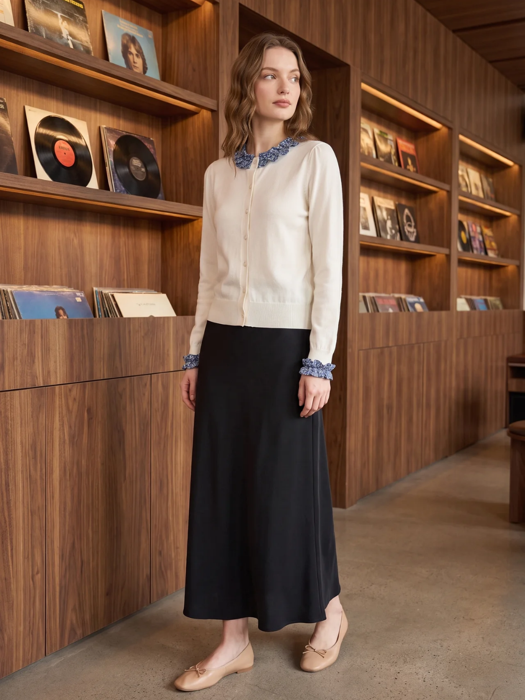 Josephine | Ruffle Collar Knit Cardigan, Button Front Spring Autumn Knitwear