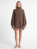 Genevieve | Ruffle Hem Roll Neck Jumper Dress, Oversized Winter Sweater Dress