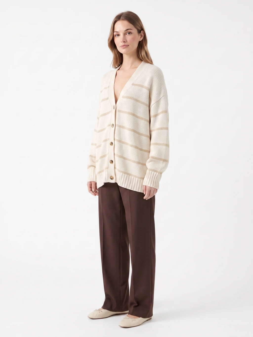 Susannah | Striped Knit Button Cardigan, Oversized V-Neck Autumn Knitwear