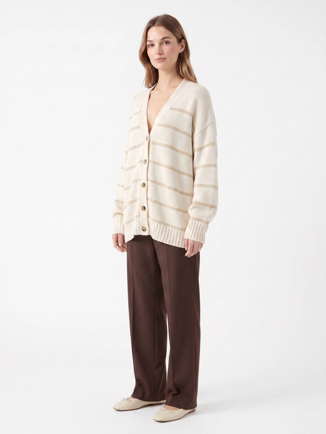 Susannah | Striped Knit Button Cardigan, Oversized V-Neck Autumn Knitwear
