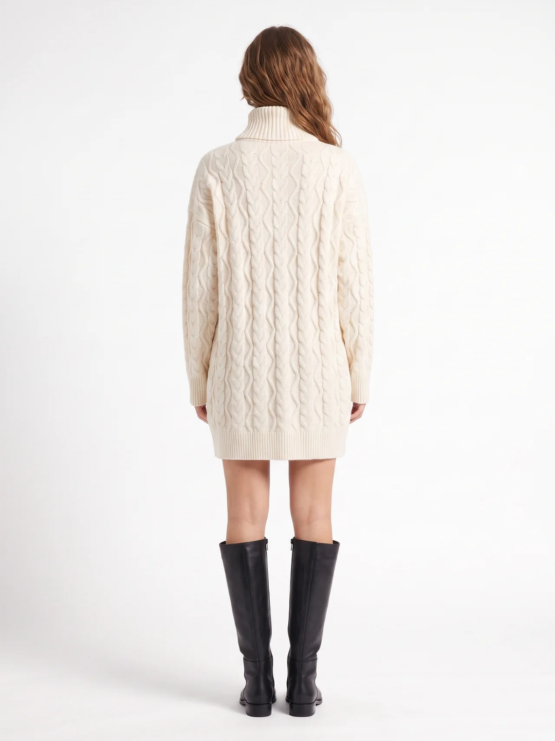 Sybil | Cable Knit Roll Neck Mini Dress, Long Sleeve Winter Jumper Dress