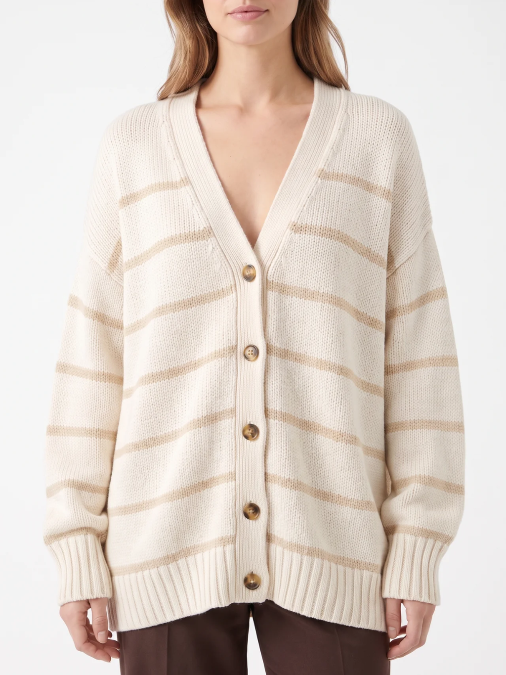 Susannah | Striped Knit Button Cardigan, Oversized V-Neck Autumn Knitwear