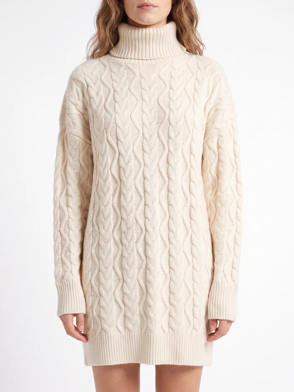 Sybil | Cable Knit Roll Neck Mini Dress, Long Sleeve Winter Jumper Dress