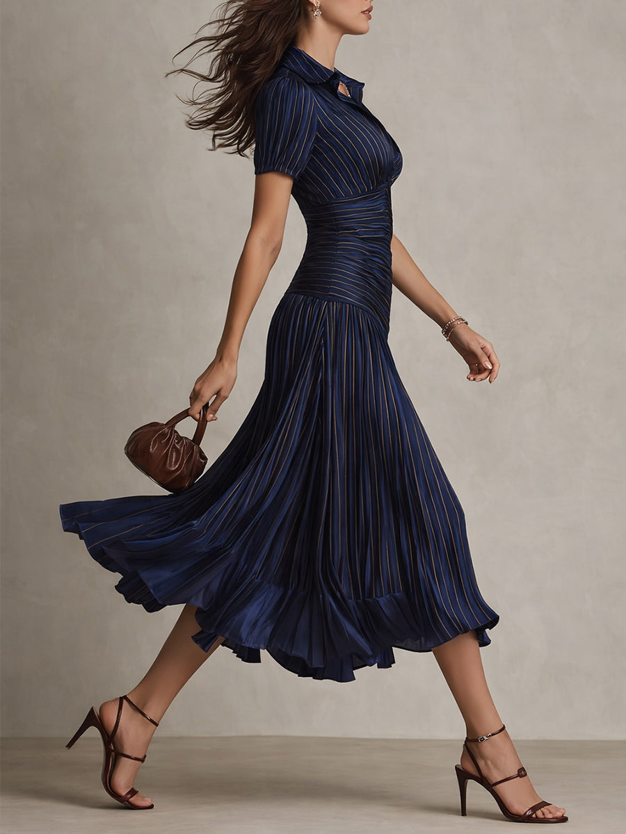Eloise - Retro Striped Satin Midi Dress