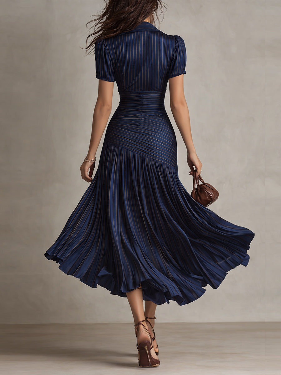 Eloise - Retro Striped Satin Midi Dress