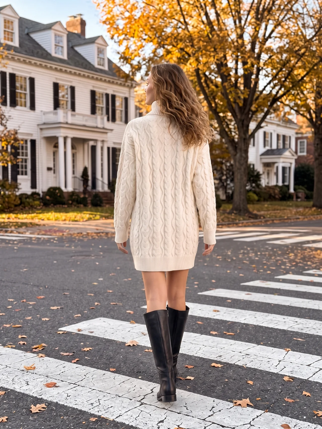 Sybil | Cable Knit Roll Neck Mini Dress, Long Sleeve Winter Jumper Dress