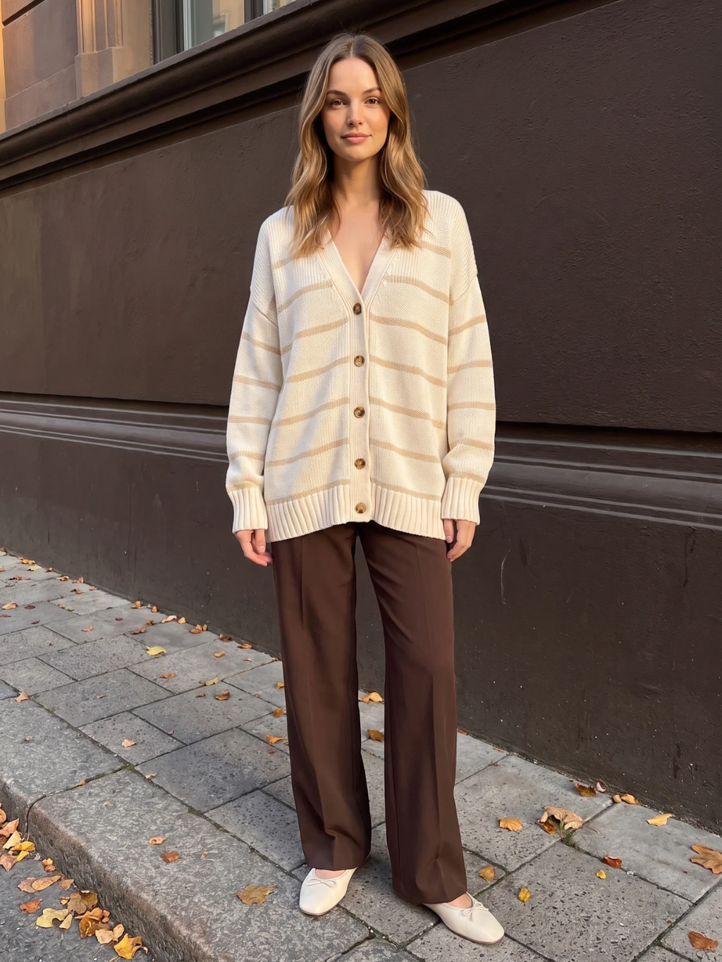 Susannah | Striped Knit Button Cardigan, Oversized V-Neck Autumn Knitwear