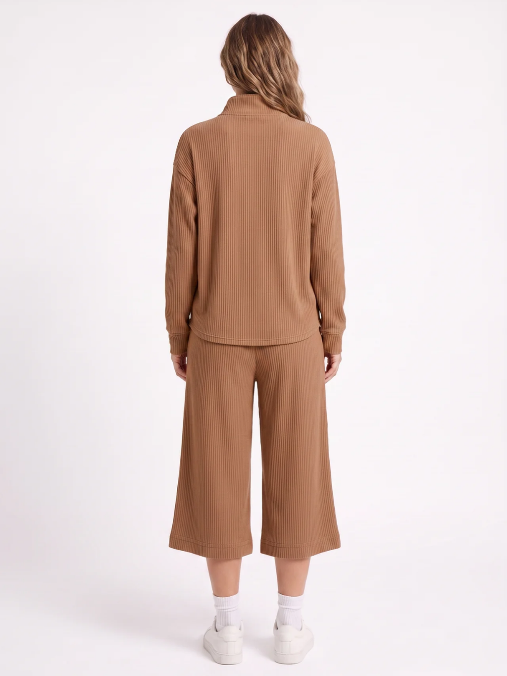 Iris | Half Zip Ribbed Knit Two Piece Set, Wide Leg Loungewear Co-ord