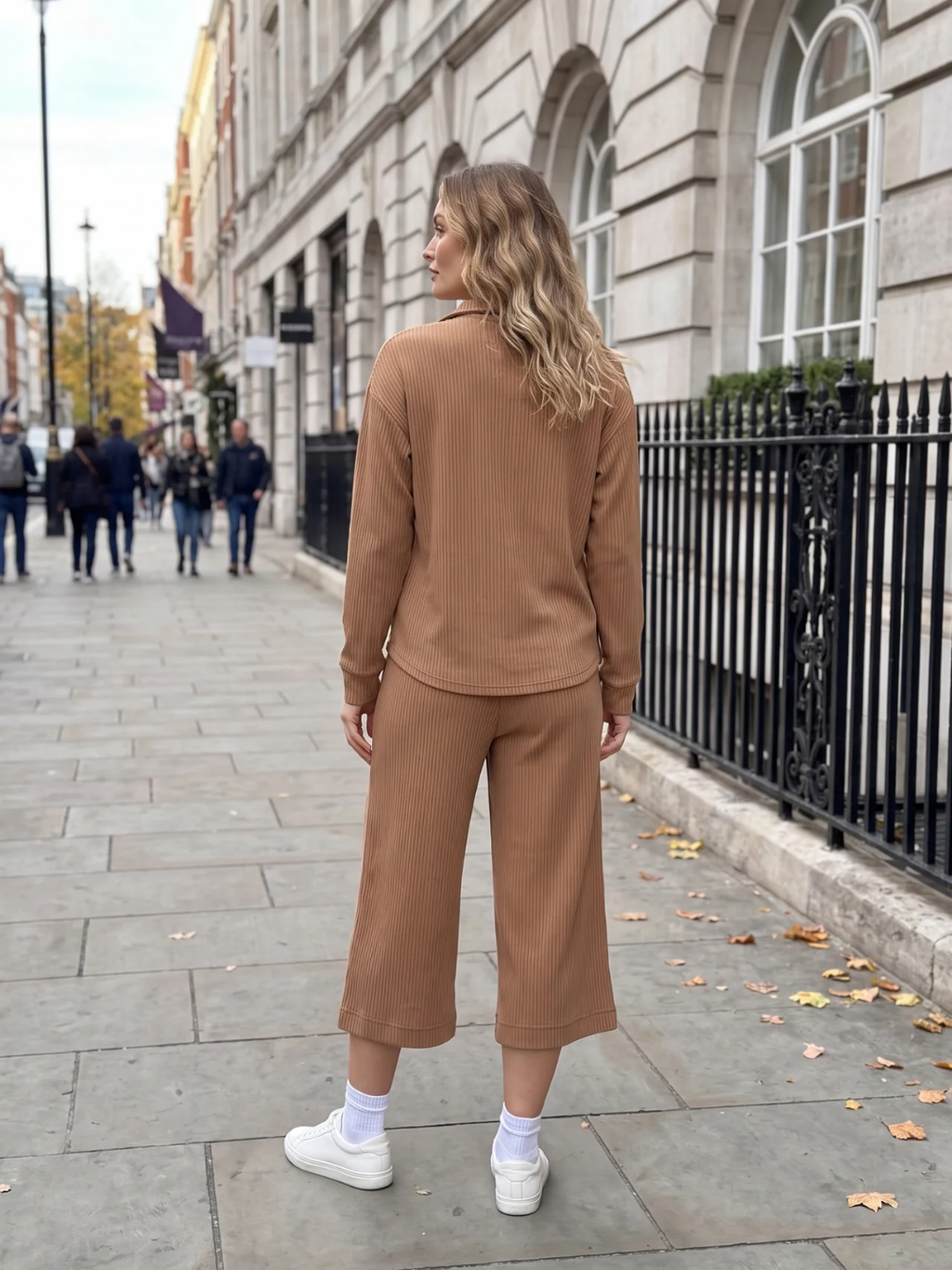 Iris | Half Zip Ribbed Knit Two Piece Set, Wide Leg Loungewear Co-ord