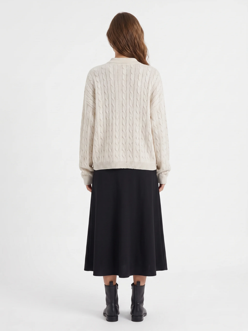 Catherine | Cable Knit Polo Jumper, Half-Button Winter Pullover