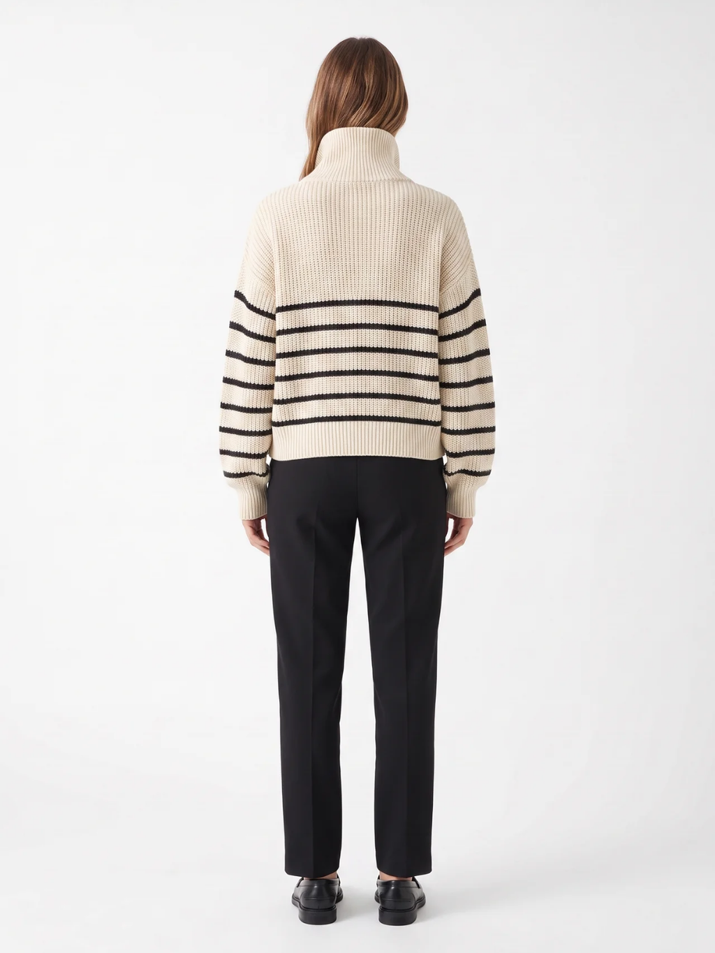 Fern | Striped Half Zip Knit Jumper, Funnel Neck Winter Pullover