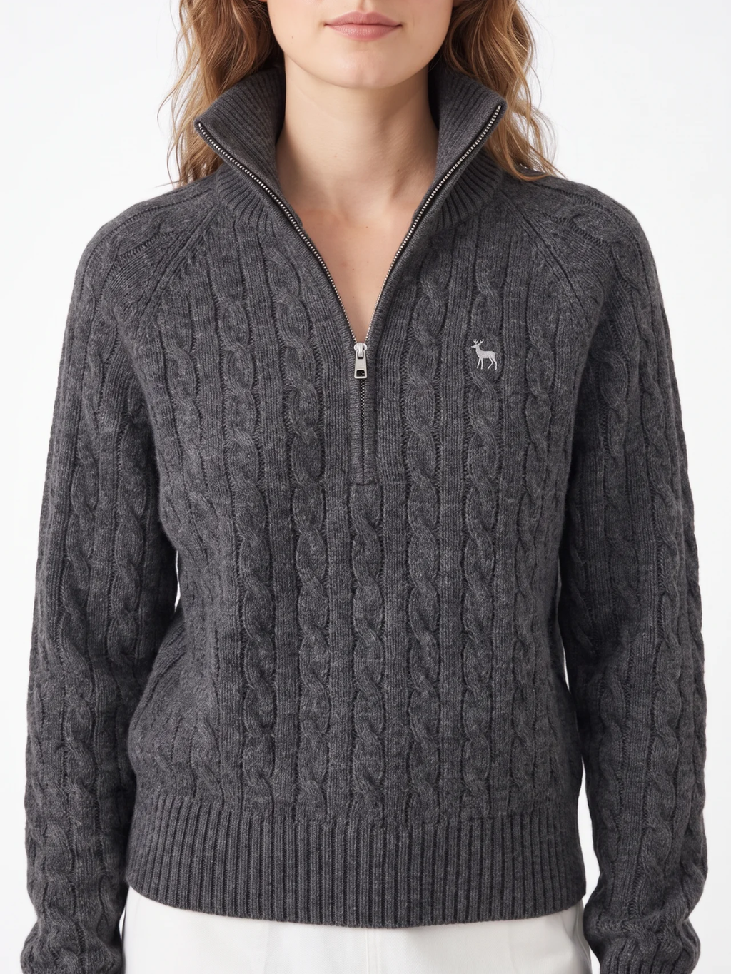 Jasmine | Cable Knit Half Zip Jumper, Funnel Neck Winter Pullover