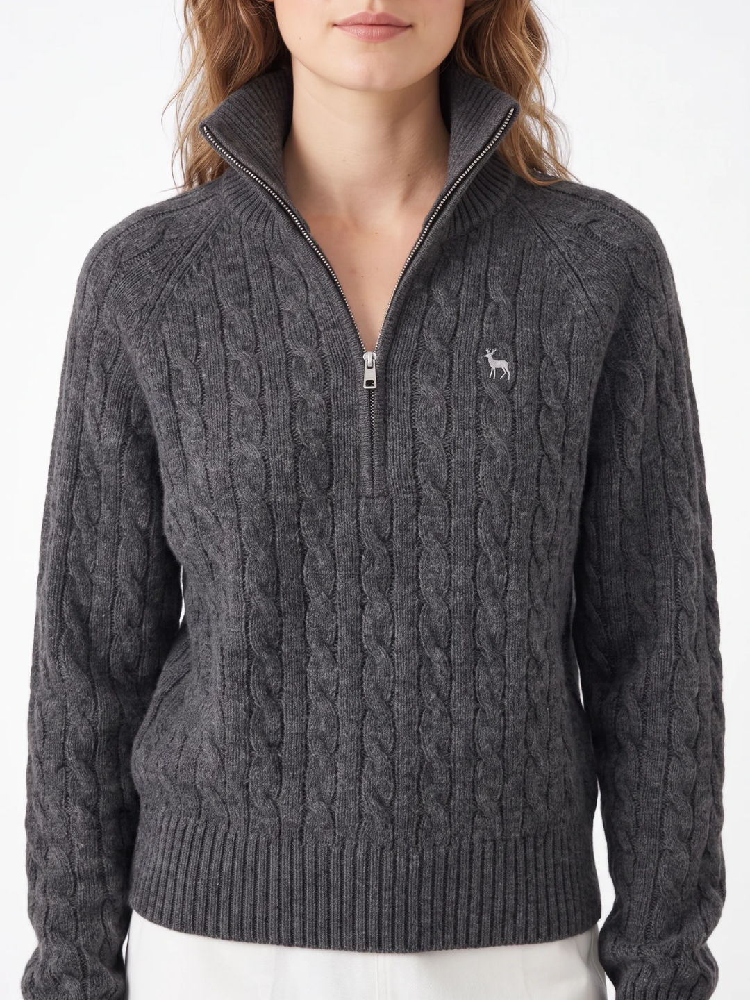 Jasmine | Cable Knit Half Zip Jumper, Funnel Neck Winter Pullover