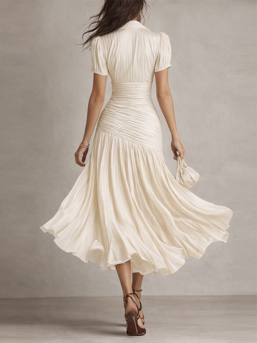 Eloise - Retro Striped Satin Midi Dress