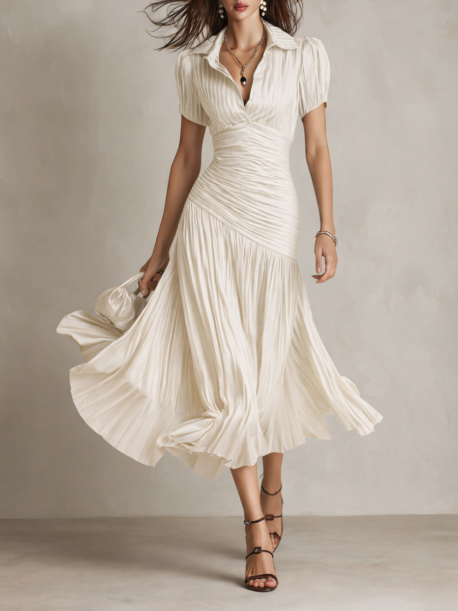Eloise - Retro Striped Satin Midi Dress