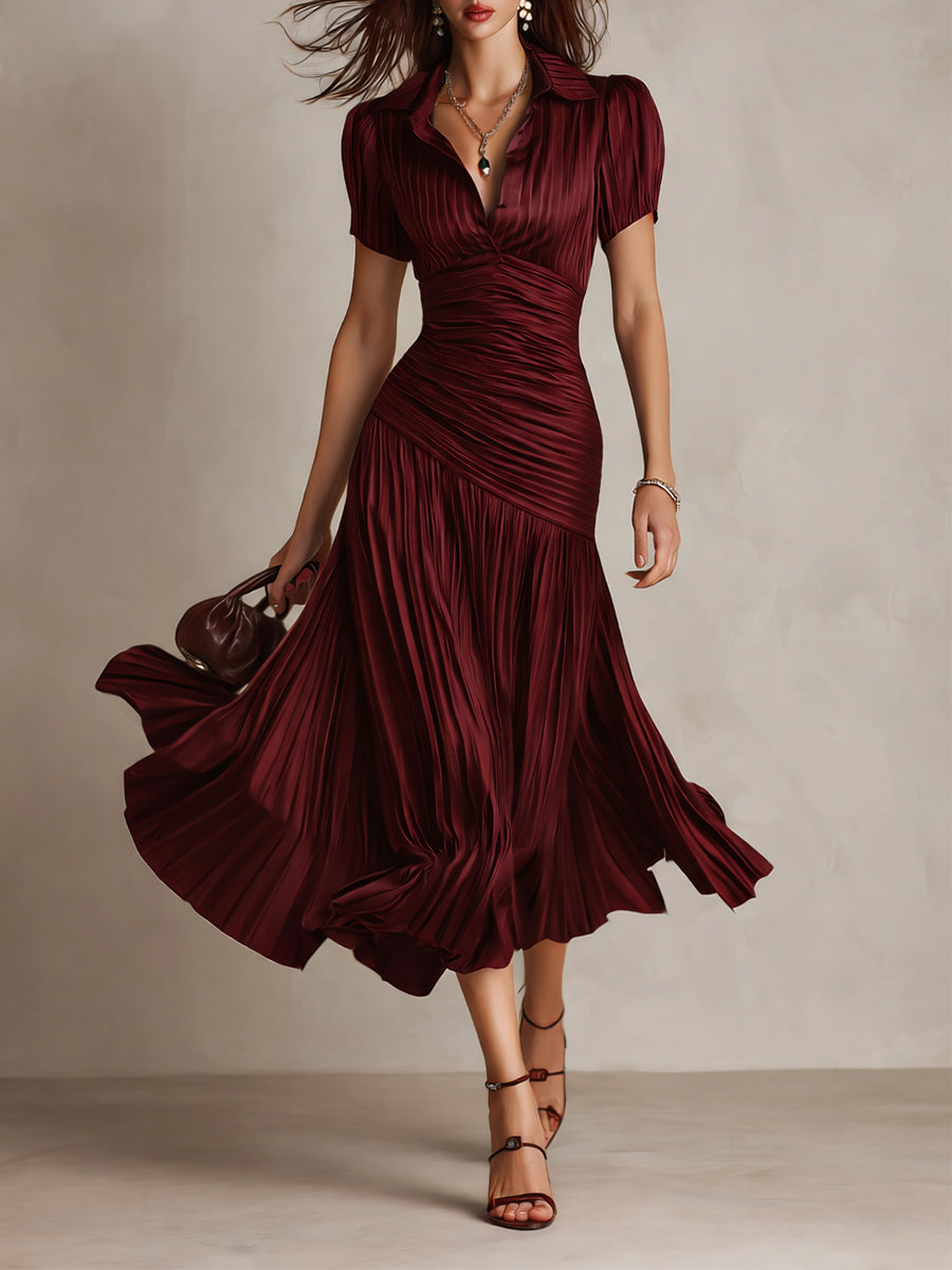 Eloise - Retro Striped Satin Midi Dress