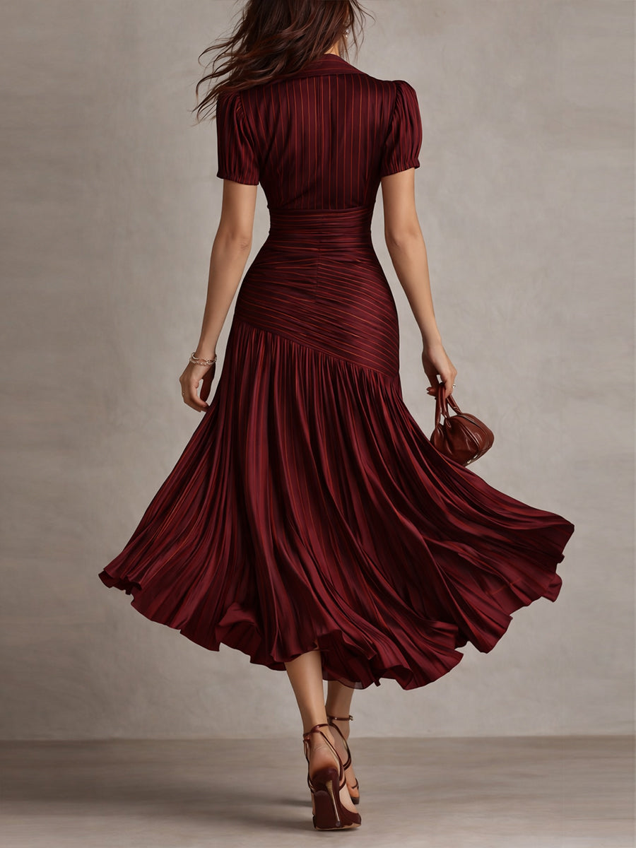 Eloise - Retro Striped Satin Midi Dress