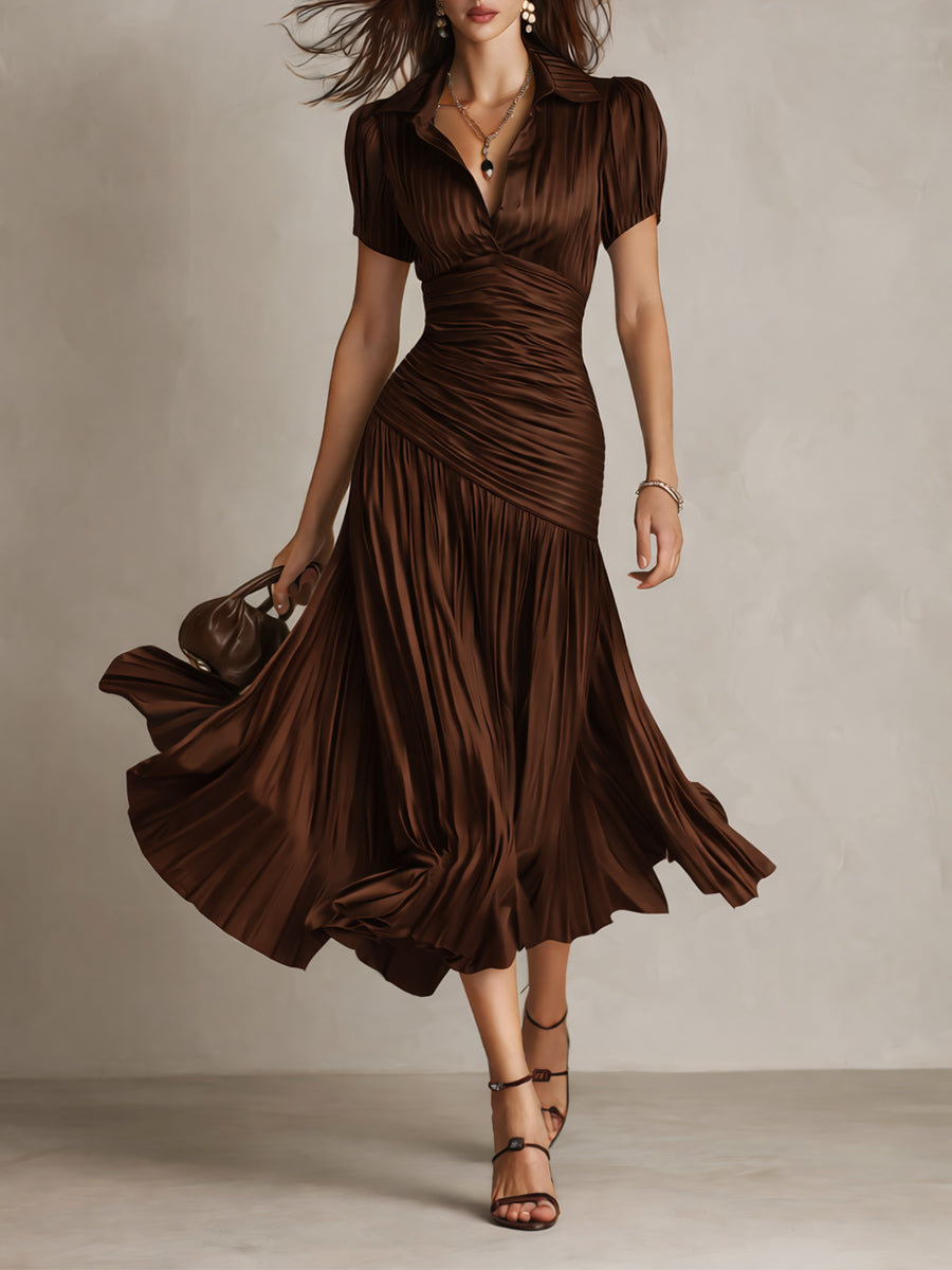 Eloise - Retro Striped Satin Midi Dress