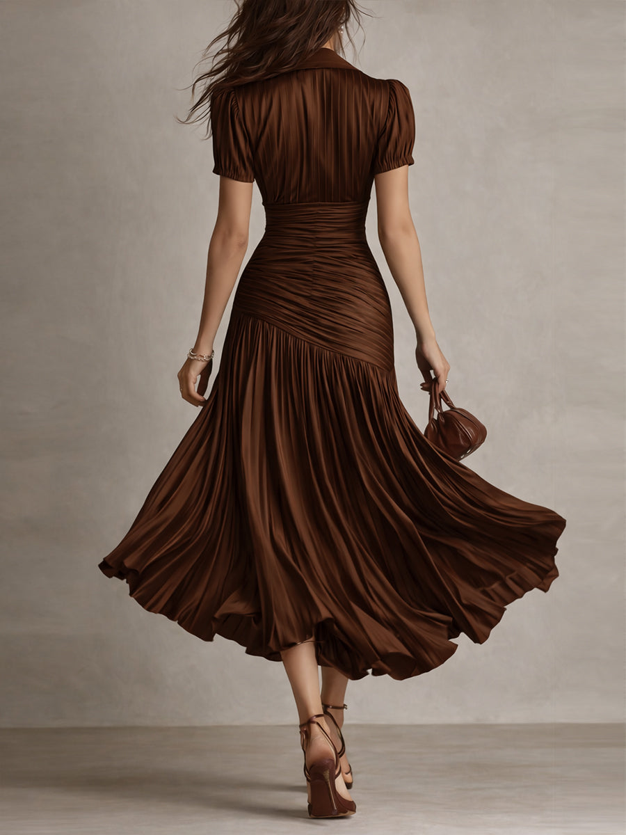 Eloise - Retro Striped Satin Midi Dress