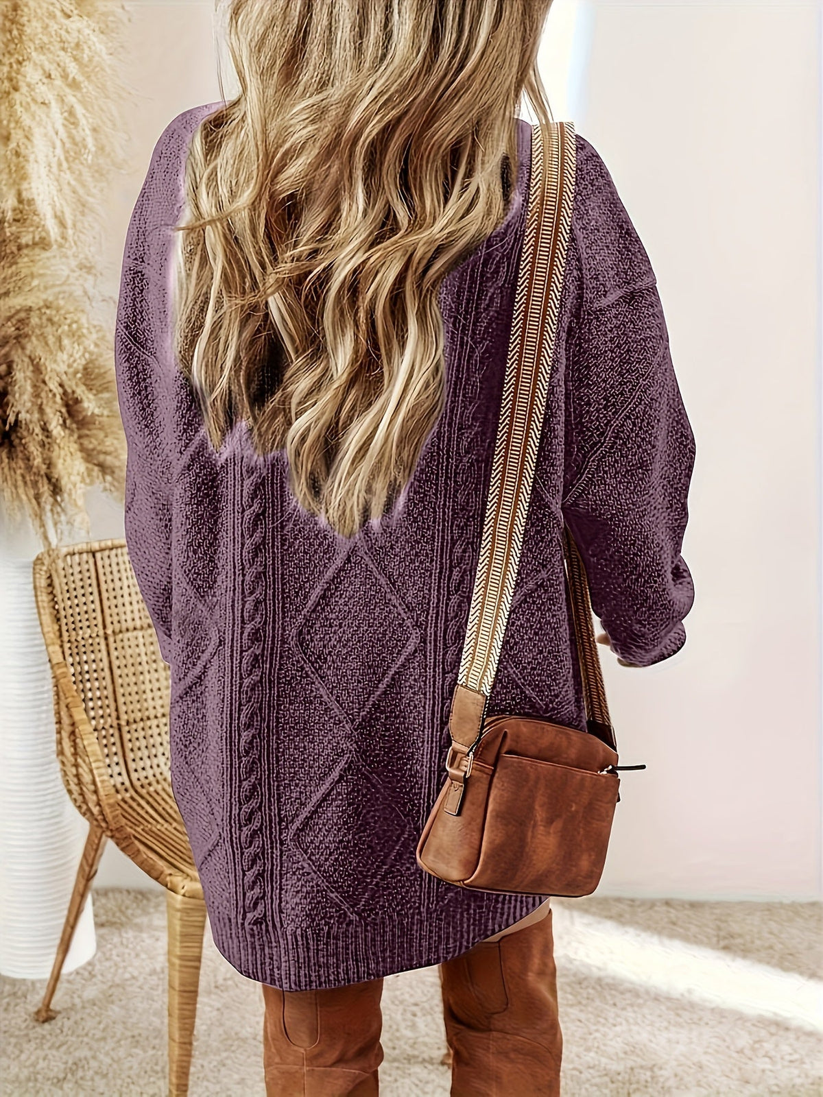 Women's Cable-Knit Jumper Dress with Round Neck