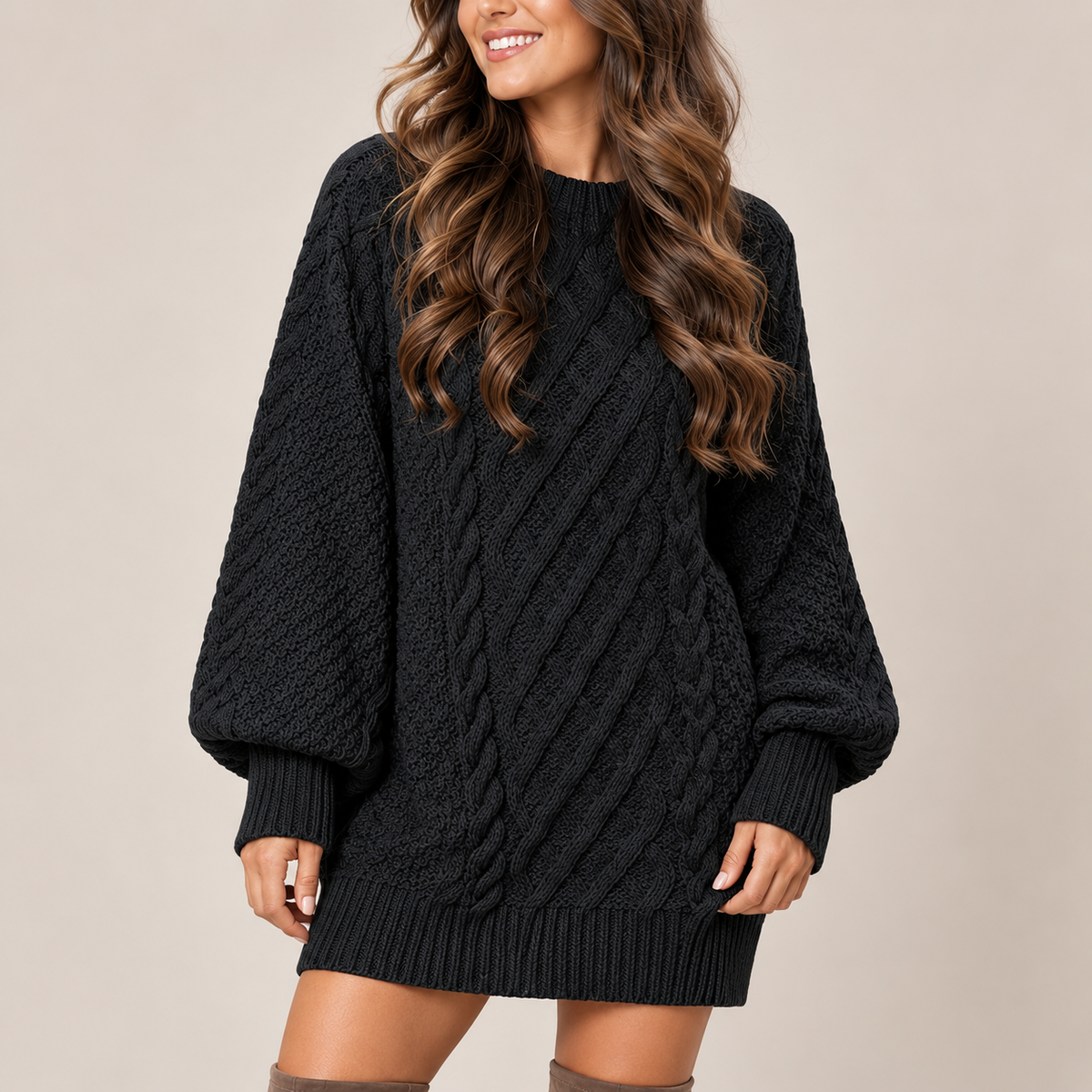 Sidonie | Timeless Cable Knit Jumper Dress for Women with Cosy Textured Finish