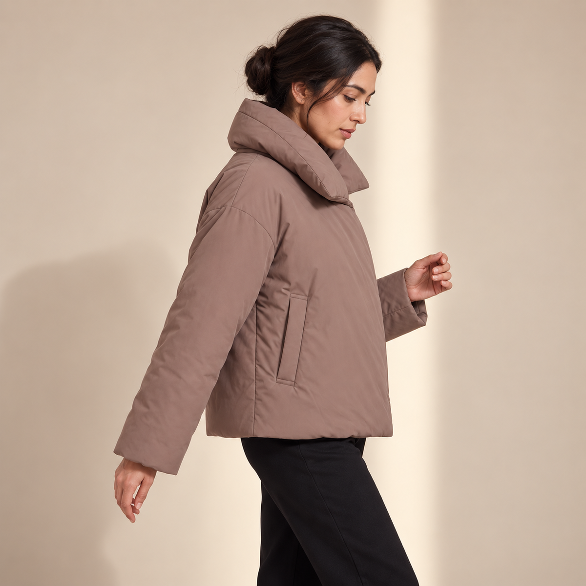 Delphine | Effortless Womens Brown Puffer Coat with Oversized Contemporary Fit