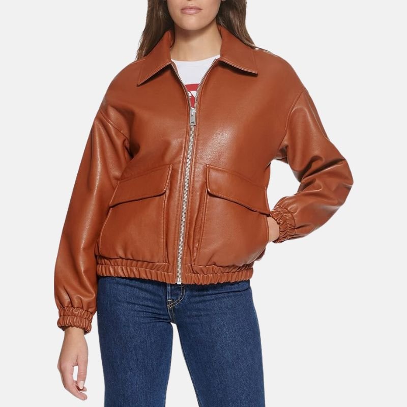 Leather Bomber Jacket Womens Aviator A2 Flight Ribbed Cuffs