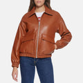 Leather Bomber Jacket Womens Aviator A2 Flight Ribbed Cuffs