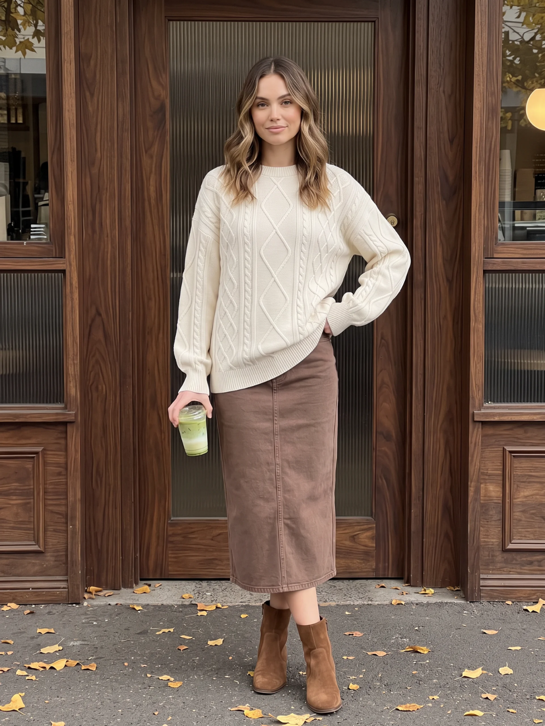 Vivienne | Diamond Cable Knit Jumper, Chunky Crew Neck Winter Sweater