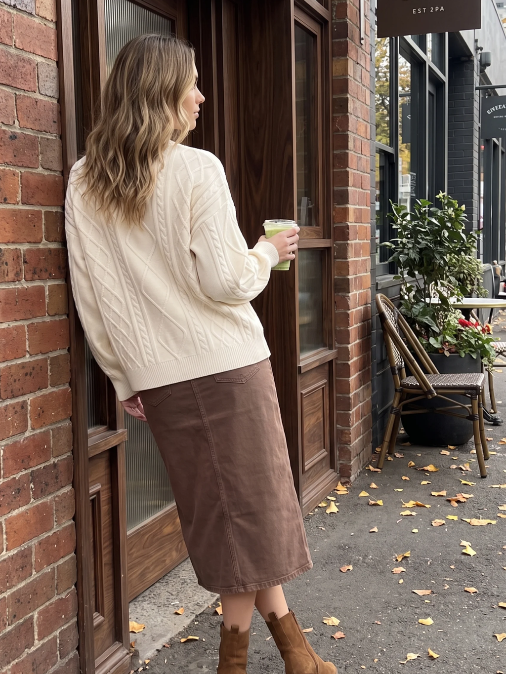 Vivienne | Diamond Cable Knit Jumper, Chunky Crew Neck Winter Sweater