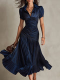 Eloise - Retro Striped Satin Midi Dress