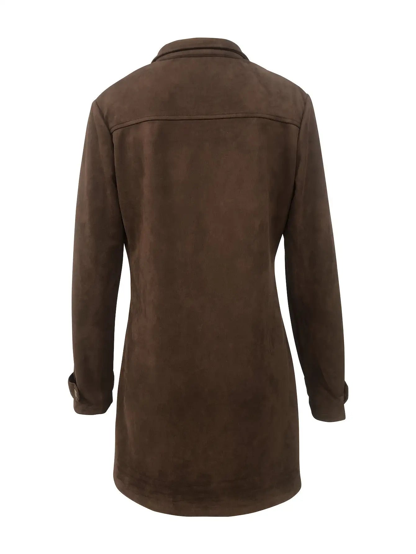 Women's Vintage Deerskin Coat, Mid-Length Lapel Jacket with Golden Tone Buttons, Warm Winter Coat Elegant Casual Semi-Formal, Suitable for Autumn and Winter, Durable Versatile Clothing, Classic Seasonal Wardrobe, Brown