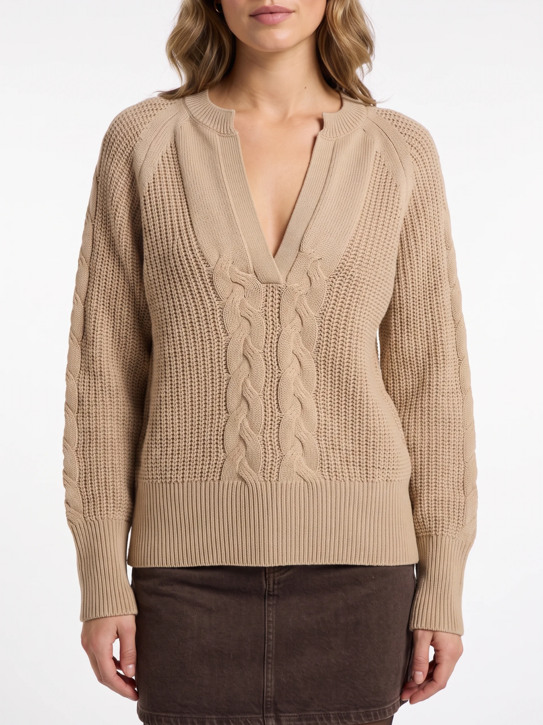 Georgina | Chunky Cable Knit Jumper, Oversized Deep V-Neck Winter Sweater
