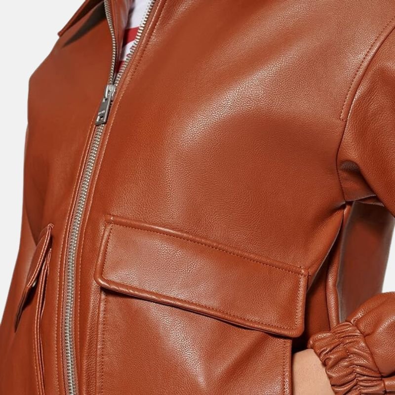 Leather Bomber Jacket Womens Aviator A2 Flight Ribbed Cuffs