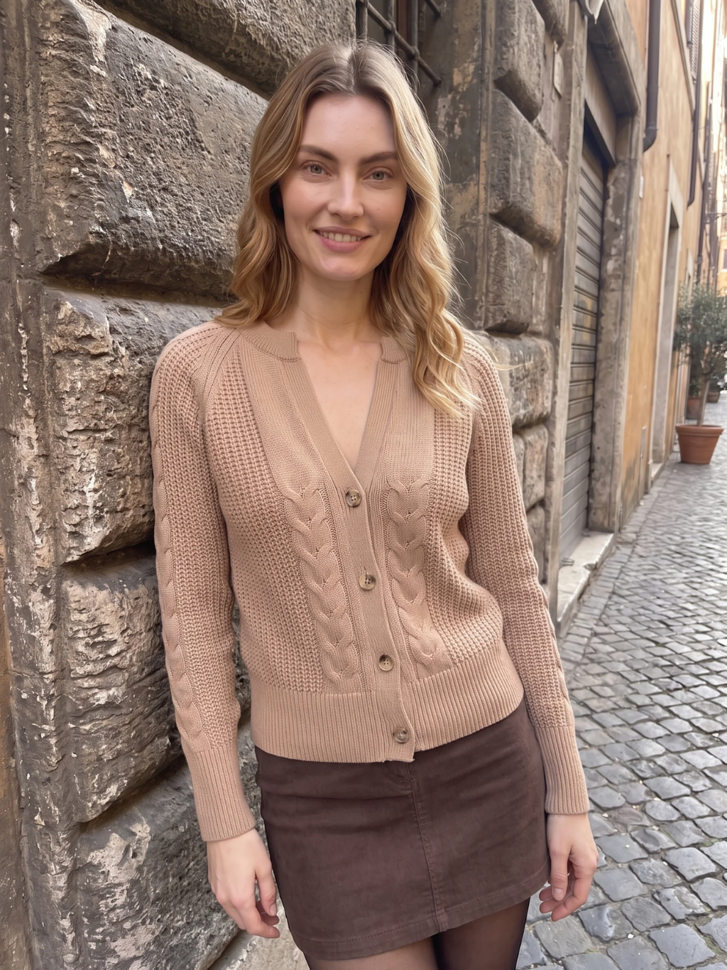 Georgina | Chunky Cable Knit Jumper, Oversized Deep V-Neck Winter Sweater