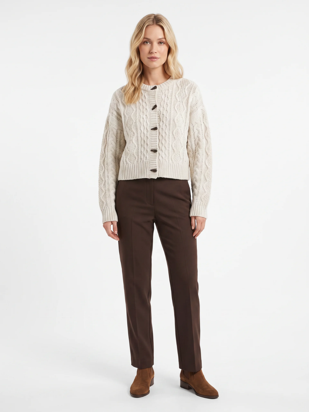 Arabella | Cable Knit Button Cardigan, Cropped Textured Winter Knitwear