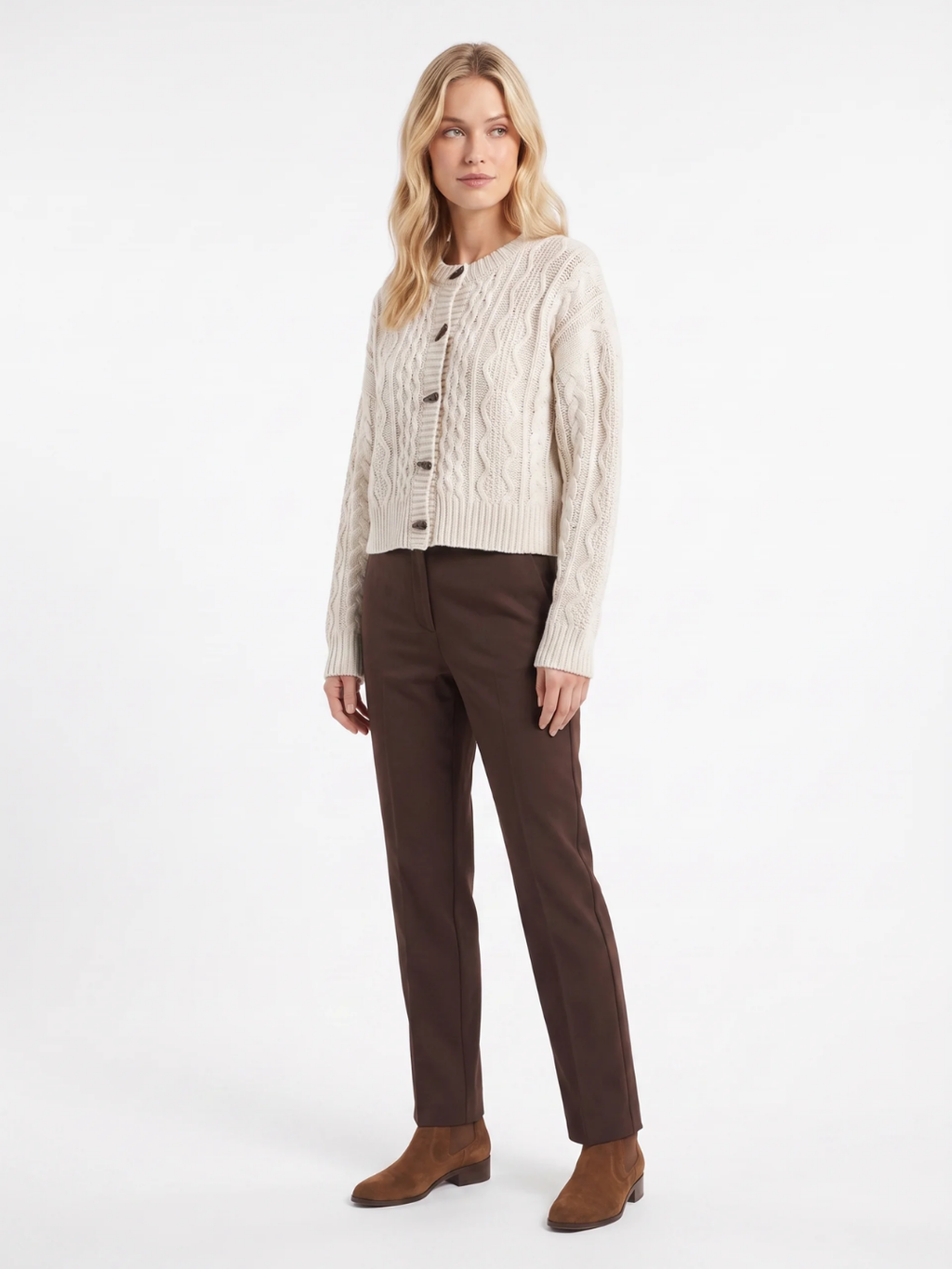 Arabella | Cable Knit Button Cardigan, Cropped Textured Winter Knitwear
