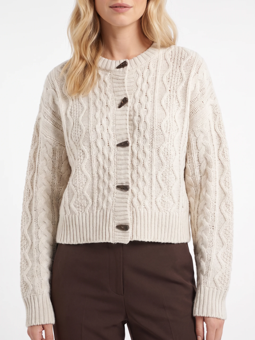 Arabella | Cable Knit Button Cardigan, Cropped Textured Winter Knitwear
