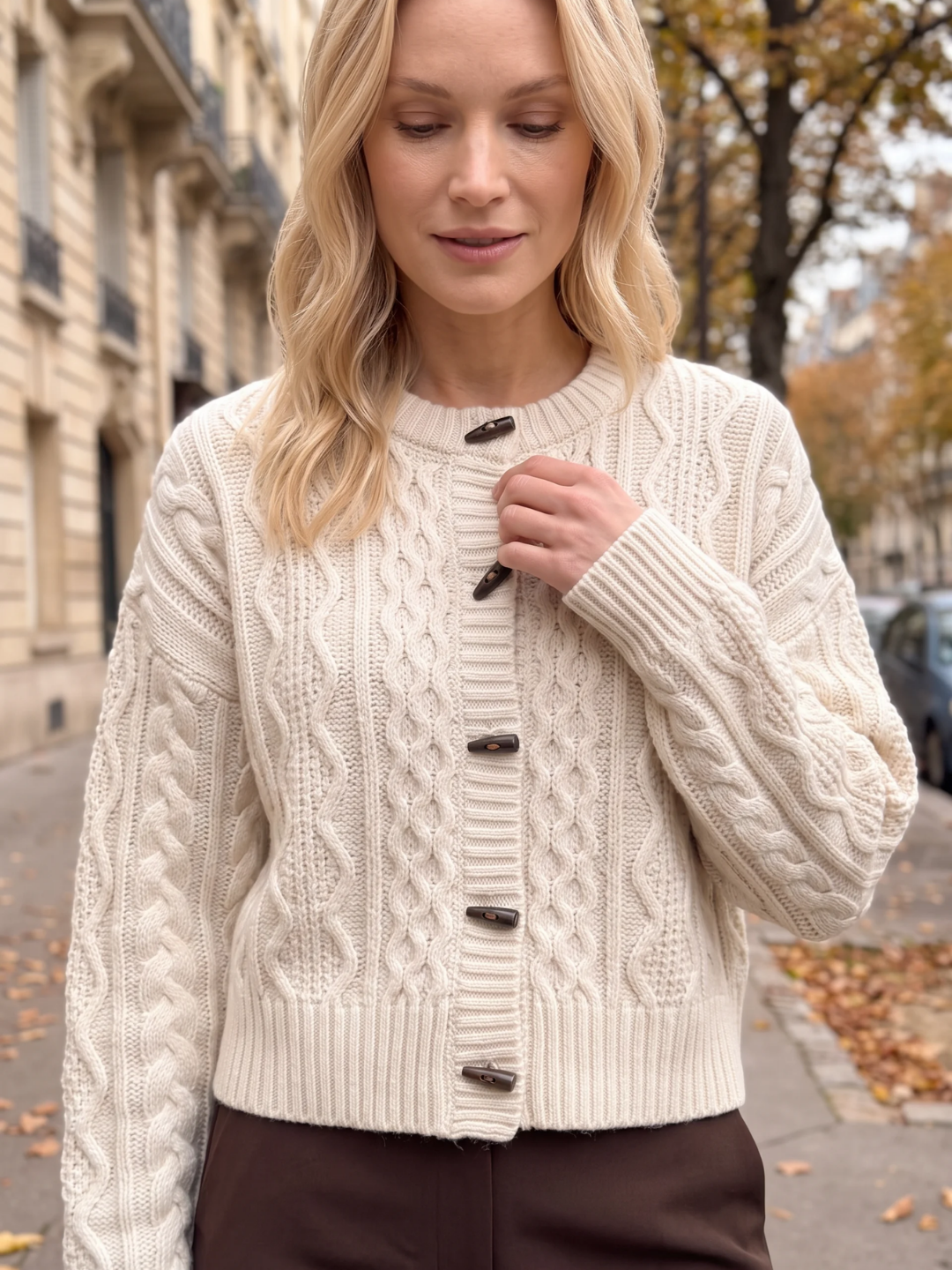 Arabella | Cable Knit Button Cardigan, Cropped Textured Winter Knitwear