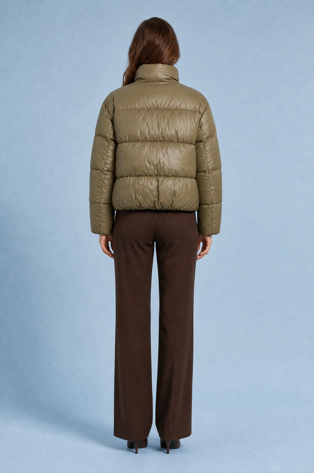 Olive Quilted High-Neck Puffer Jacket
