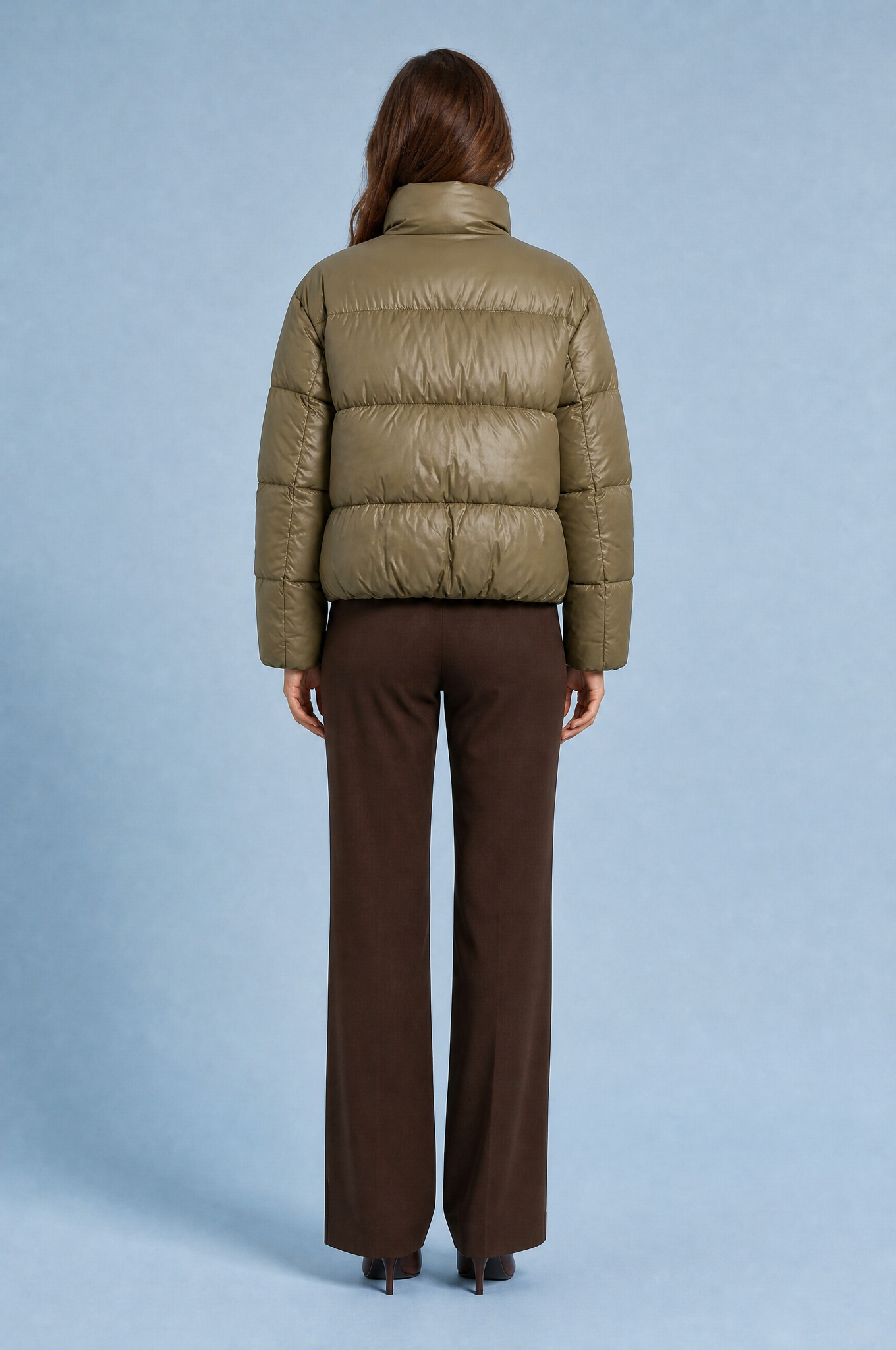 Olive Quilted High-Neck Puffer Jacket