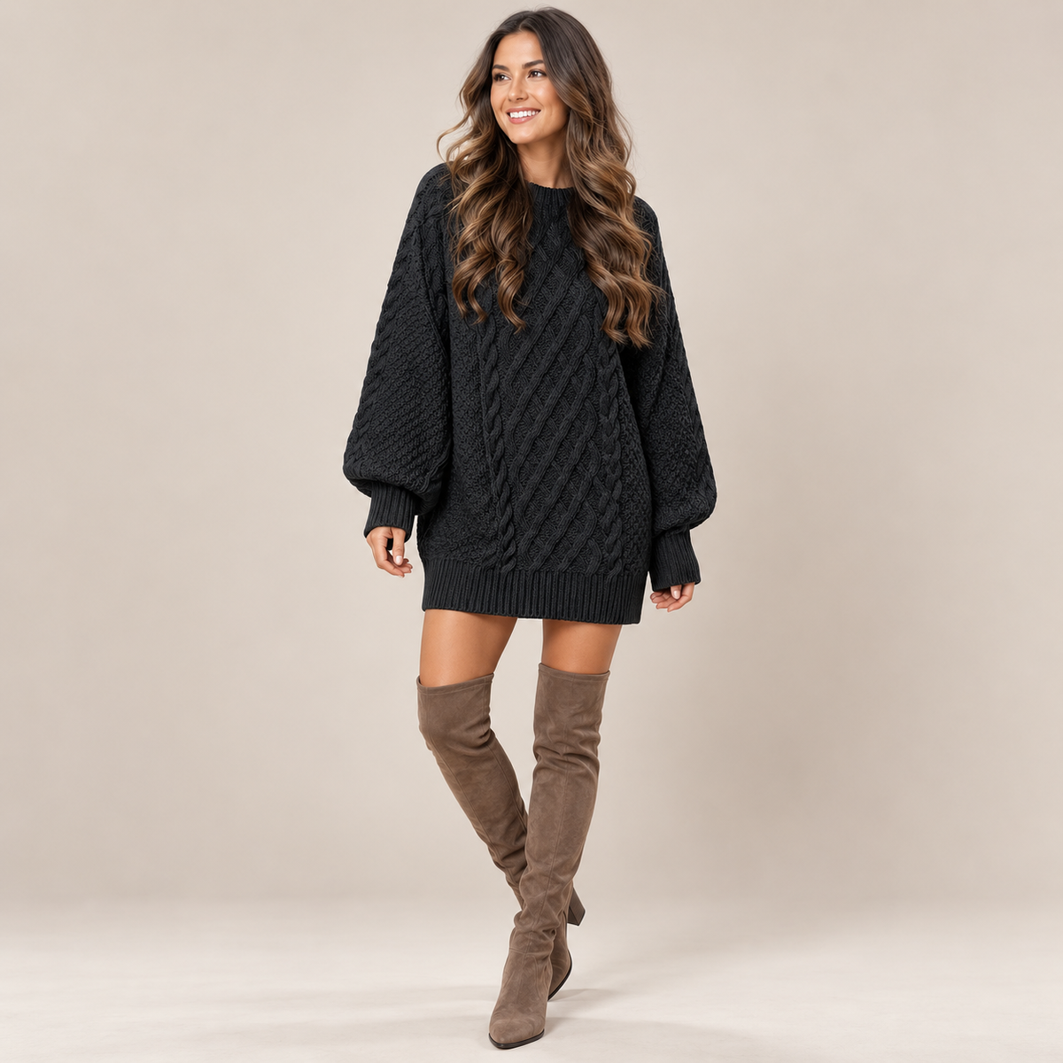 Sidonie | Timeless Cable Knit Jumper Dress for Women with Cosy Textured Finish