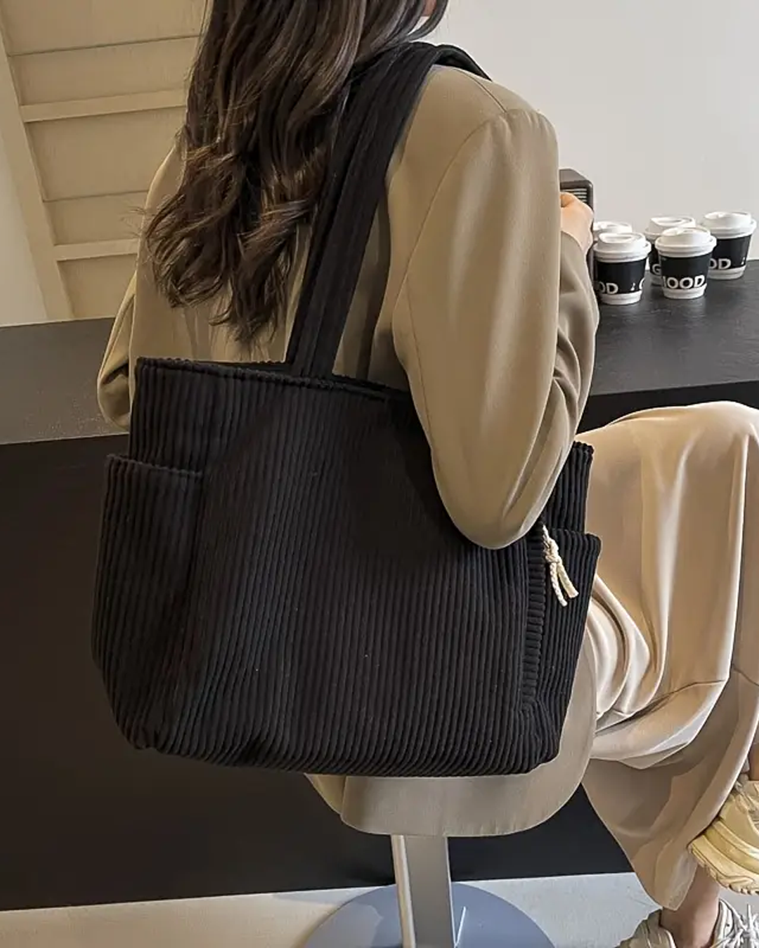 Tilda | Ribbed Tote Bag with Cord Detail