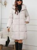 Women's Hooded Long Puffer Coat with Quilted Panels