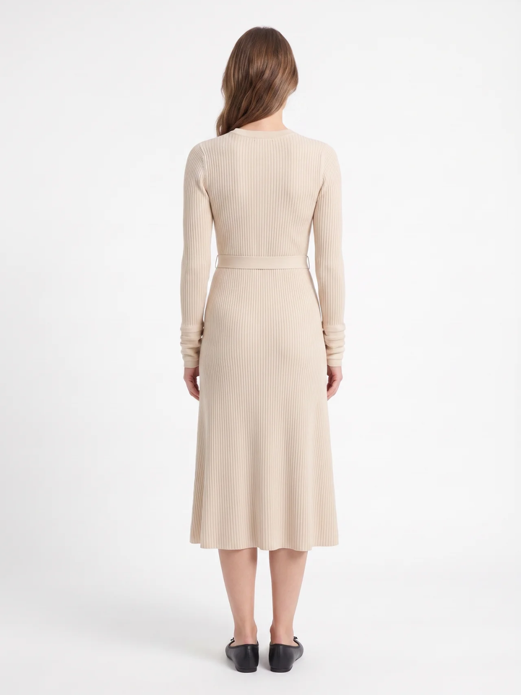 Hermione | Cable Knit Midi Dress, Tie Waist Fit and Flare Winter Sweater Dress