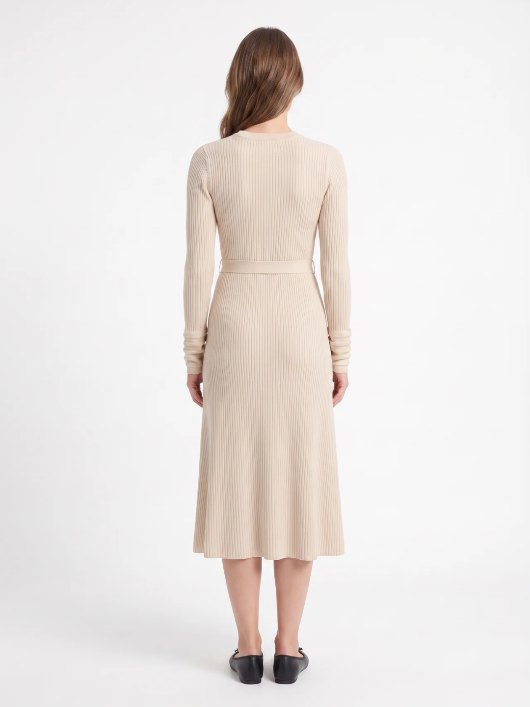 Hermione | Cable Knit Midi Dress, Tie Waist Fit and Flare Winter Sweater Dress