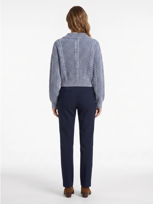 Beatrice | Chunky Cable Knit Polo Jumper, Cropped Acid Wash Winter Sweater
