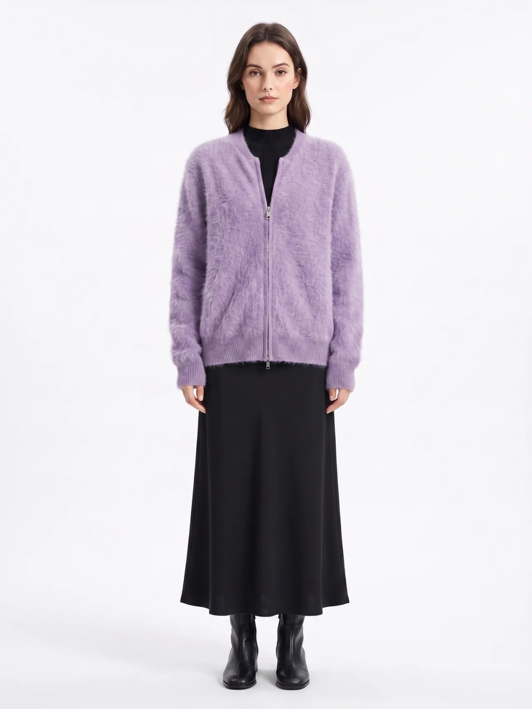 Amelia | Zip-Up Knit Cardigan, Brushed Soft Winter Knitwear